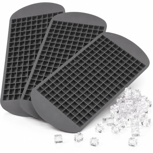 Aufell 3Pcs Mini ice Cube Trays 160 Grids Ice Cube Mold Square Shape Silicone ice Cubes Kitchen Mini Bar Pudding Mould Small Ice Cube Making Tool(3*Black)