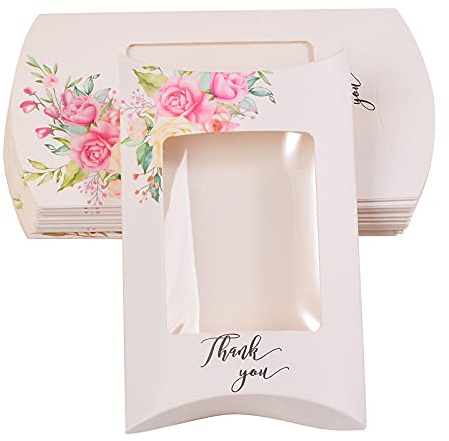 UR URLIFEHALL 100 Stück Papierkissen Boxen mit Fenster Geschenk-Boxen für Geburtstag Jubiläum Weihnachten Party 12,5 x 7,6 x 2,2 cm