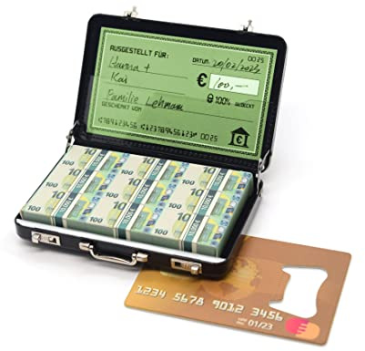 Estuche para dinero con diseño de minimaletín de aluminio con cierre a presión y tarjeta de felicitación (negro)