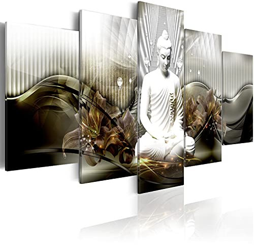 B&D XXL Acrylglasbild Buddha 200x100 cm 5 Teilig Wandbild auf Acryl Glasbilder Kunstdruck Moderne Acrylglas Platte Wanddekoration Geschenke Heimdekoration Glasbild Abstrakt Blumen Lilien