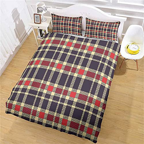 QZDUCN Set Biancheria Da Letto Singolo Bambino 3 Pezzi 3D Stampa Copripiumino Stampa A Quadri Blu Microfibra Parure Da Letto Lettino Neonato Con Cerniera Copripiumino E 2 Federe 140x200cm