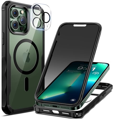 seacosmo iPhone 13 Pro Max Case 6.7 inch, [Built-in Glass Screen Protector] and Camera Lens Protector Full Body Protection Bumper Slim Fit Phone Case Cover for iPhone 13 Pro Max - Black/Clear | Compatible with MagSafe, Camera Lens Protector, Full Body Bumper Military-Grade Drop Protection Shockproof Phone Cover, Black