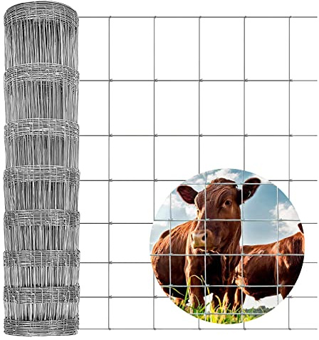 50m L8/80/15 Wire Agricultural Fencing Hot Dipped Galvanized Livestock Stock Fence for Pig Sheep Deer Cow Horse, 1.8mm Wire Diameter Animal Farm Protective Border Paddock Boundary Fence Garden Netting