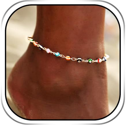 Handcess Boho Fußkettchen Gold Evil Eyes Fußkettchen Strandperlen Fußschmuck für Frauen und Mädchen