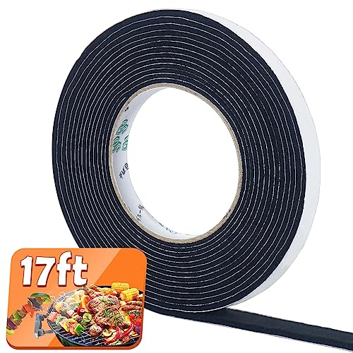 GINOYA Junta para ahumador de barbacoa, sello de parrilla de 17 pies de alto calor con adhesivo de 1/2 pulgadas de ancho de 1/8 pulgadas de grosor (negro)