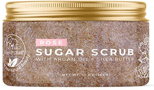 Natural Elephant Rose Exfoliating Sugar Scrub with Argan Oil and Shea Butter 10 oz (283g)