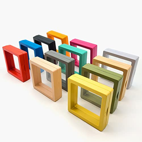 ailison 12PCS 3D Floating Frame Display Stand, Jewelry Box, Gift Box, Ornament Organizer, Small Travel Jewelry Box, PE Film Anti-Oxidation, Suspended Display Box Stackable (2.75 * 2.75,Type 5)