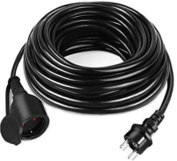 TRMLBE Verlängerungskabel 10m 230V Stromkabel Verlängerung Euro-Stecker Verlängerungskabel außen Kabelverlängerungen Verlaengerungskabel IP44 für Innenbereich Außenbereich, Schwarz