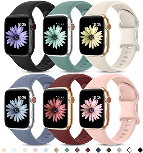 6 Pack Bracelets Silicone Compatibles avec Bracelet Apple Watch Femme Homme | Bracelet Sport pour 38mm 40mm 41mm 42mm 44mm 45mm 46mm 49mm,Bracelet Imperméable pour Serie 11 10 9 8 SE 7 6 5 4 Ultra 3 2 1