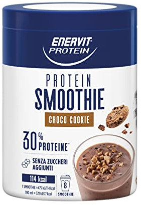 Enervit Protein, Smoothie Choco Cookie, 30% di Proteine, Gusto Biscotto e Cacao, con Granella di Biscotto, Senza Zuccheri Aggiunti, Spuntino Goloso e Proteico, 1 Smoothie=114 kcal, Barattolo da 320g
