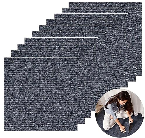 flydimund 10 Stück Selbstklebende Gestreiftes Teppichfliesen, Anti-Rutsch mit Washable Strapazierfähig Verschleißfest, für Büro Büro Schlafzimmer Wohnzimmer Badezimmer Küche (Dunkelgrau-30 * 30CM)