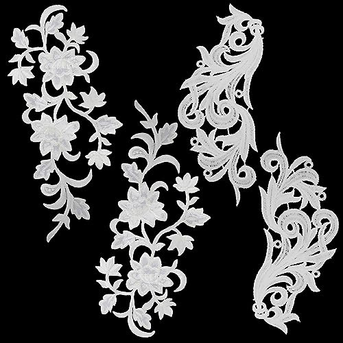 GORGECRAFT 8Stk 2 Stile Stickerei-Spitzen-Blumenflicken Weiße Blumen-Aufnäher Zum Aufbügeln Beige Blätter Ranke Bestickt Zum Aufnähen Stoffapplikationen Für DIY Nähen Basteln Kleid Verzierungen