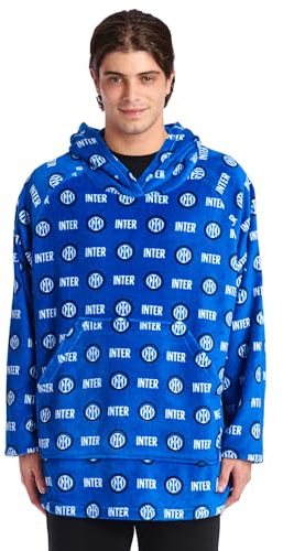 Inter - Felpa con Cappuccio Oversize Poncho Coperta Indossabile Gigante, Pullover, Super Confortevole, Tasca Anteriore. Fantasia Nerazzurra Logo Prodotto Ufficiale