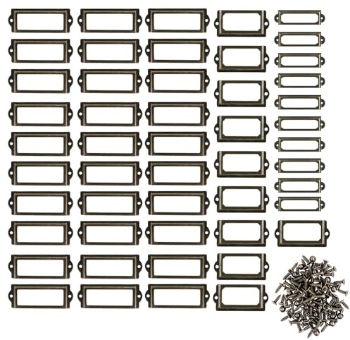 Metall Etikettenhalter, 50 Stück Etikettenrahmen, Etikettenhalter, Schublade Etikettenhalter, Mit Schrauben, Für Büro, Bibliothek, Bücherregal, Schubladenschrank, Aktenschrank