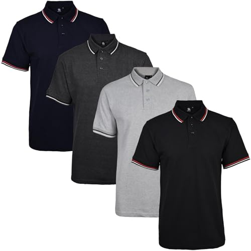True Face Mens Tshirts Polos Pique Tipping Collar Buttoned Regular Fit Top Tip Set 1-4 Pack L