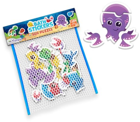 Badesticker - Meerestiere Puzzle, 18 Stück, Bath Stickers Set für Kinder, Wasserspielzeug, Badewannenspielzeug ab 3 Jahren, Badespaß Aufkleber Kinder - TakTik