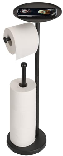 Noonext Schwarzer Toilettenpapierhalter mit Ablage, freistehender Toilettenpapierhalter Ständer mit Ablage Oben, schwere Basis kein Umkippen (Edelstahl, Schwarz)