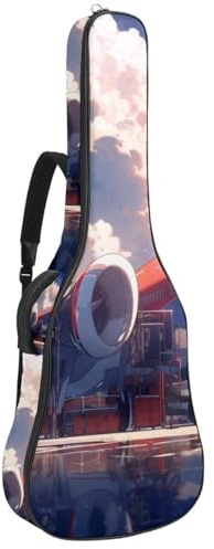Akustikgitarrentasche für Mann und Frau, wasserdichte Gitarrenkoffer, passend für 40/41/42 Zoll, Gitarren-Gigbag mit Schutzschicht, rotes Flugzeugmuster, mehrfarbig, 42.9x16.9x4.7 in, Gitarrentasche