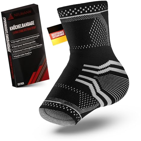 NEUMANN® Sprunggelenkbandage - Extra dünne Knöchelstütze mit Kompression gegen Sehnenentzündung - Orthopädische Passform für Männer & Frauen - Schmerzlinderung bei Sport (Eine Bandage, Gr. M)