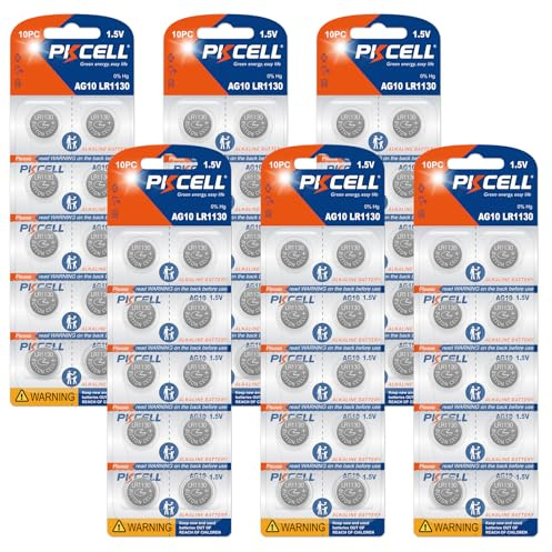 PKCELL LR1130 AG10 Piles Bouton alcaline pour Livres sonores,Montre,Jouets,Lot de 60