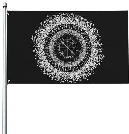 90 x 60 cm (3 x 2 Fuß) Wikinger-Kompass-Runen-Flagge für Haus, Rasen, hängende Dekoration, Hofbanner, Urlaub, Willkommensflaggen mit 2 Metallösen, für drinnen und draußen