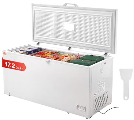 VEVOR Congelador de pecho de 488 l, congelador grande independiente con 4 cestas extraíbles, puerta superior abierta con tapa con cerradura, temperatura ajustable a 7 niveles, iluminación LED