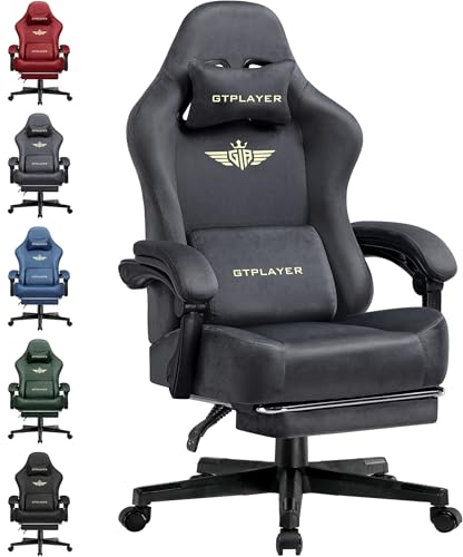 GTPLAYER Gaming Stuhl, Atmungsaktiver Bürostuhl, bürostuhl ergonomisch, Hochwertiger - Stoff, Ergonomischer PC Stuhl, 160° Verstellbare Rückenlehne und ausziehbare Fußstütze, Grau