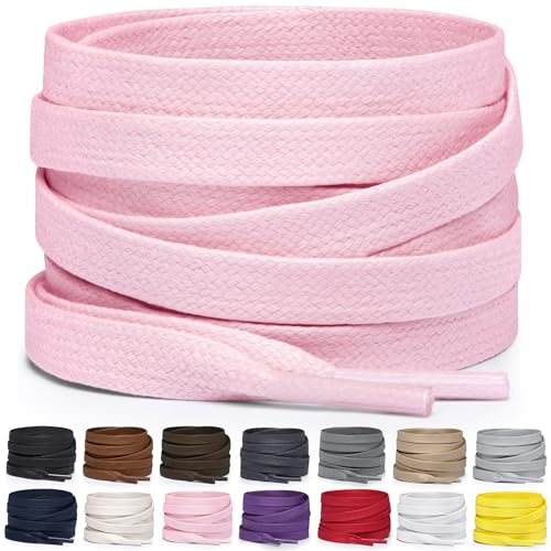 Miscly Lacci Piatti in Cotone Cerato per Stivali, Sneaker e Scarpe - Disponibili in Diverse Lunghezze e Colori (Rosa, 114 cm)