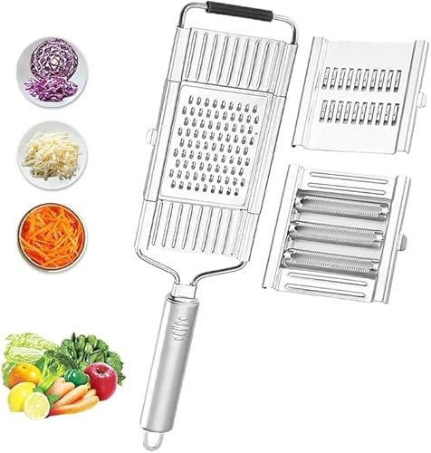 Juego de corte multifuncional 4 en 1 cortador de verduras, rallador de acero inoxidable y cortador de verduras, trituradora de mano rallador con 4 cuchillas ajustables para verduras, frutas (4 en 1)