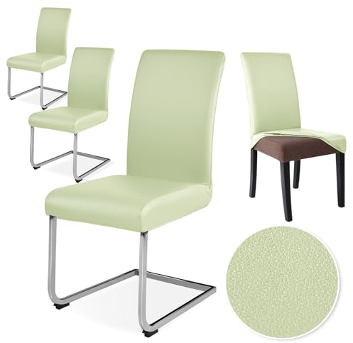 Alishomtll Stretch PU Stuhlhussen 4er Set Kunstleder Stuhlbezug Schwingstuhl wasserdicht Elastische Esszimmer Universell Waschbarer Stuhlbezüge für Küche Restaurant Hotel Hochzeit (Grün, 4 Stück)