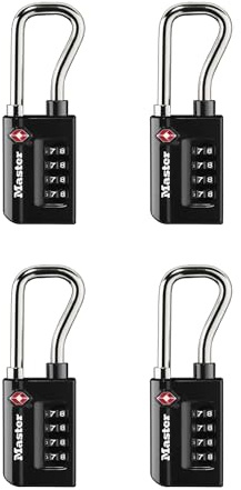 Master Lock Padlock, Set Your Own Combination TSA Accepted Luggage Lock, 1-5/16 in. Wide, Black, 4 pk, 4696EC4