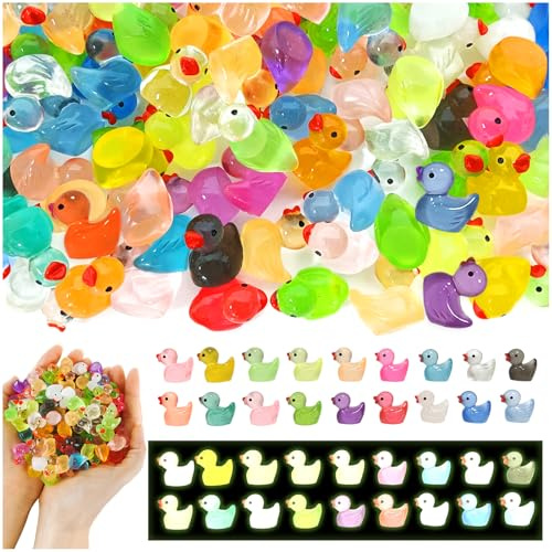 TOGETDREAM 120 Stück Mini Leuchtende Harz Enten, 18 Farben Leuchtende Mini Enten Mini Harz Enten für Dekoration Aquarium Miniaturgarten Puppenhaus Handwerk Landschaftsgärten Bonsai Fischbecke