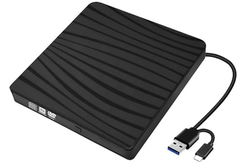 ULANSeN External CD/DVD Drive for Laptop, USB A/C 3.0 CD DVD Player Portable +/-RW Burner CD ROM Reader Writer Disk Duplicator Compatible with Laptop Desktop PC Windows Apple Mac Pro MacBook Linux