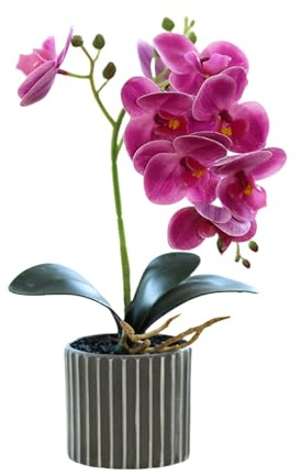 Künstliche Orchidee mit Acht Blütenköpfen im Topf, Weiße Orchideen im Topf, Künstliche Orchidee mit Blumentopf, Dekoration für Badezimmer und Schlafzimmer (Lila)