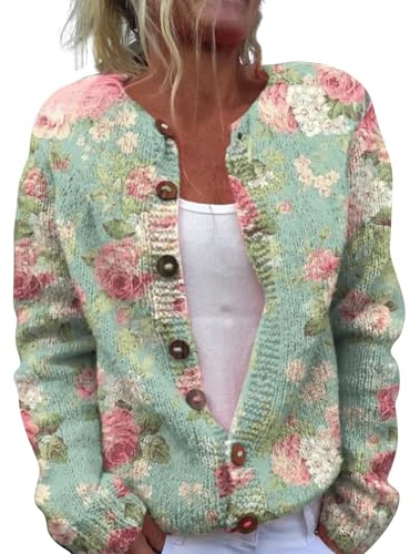YIzdegg Veste en tricot en laine pour femme, Cardigan oversize avec boutons, Cardigan en tricot chaud et coloré, Veste douillette imprimée, Vestes en tricot enroulé épais et chaud, Veste en laine