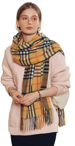 CMZYBBD Schal Klassische Karierte Nachahmung Kaschmirschal Für Frauen - Herbst Und Winter Mode Warme Quasten -frauenschals & Wraps-orange-70 * 180 cm