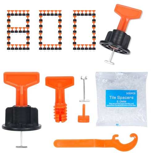Reusable 1/16 Tile Leveling System Kit (800pcs) w/ 4000 1/12 Cross Spacers + 16 Wrenches & 100 Steel Pins - Professional Floor Installation Tools(800, 1/12)