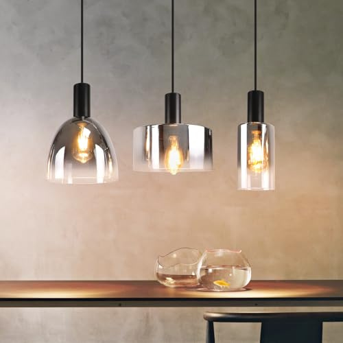 CBJKTX Hängelampe Esszimmerlampe 3 Flammig Hängeleuchte E27 Vintage | Esstisch Pendelleuchte Höhenverstellbar Glas Schwarz Pendellampe Hängend für Schlafzimmer küche (ohne Leuchtmittel)