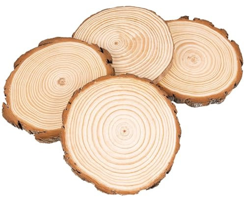 4 Stücke Holzscheiben ohne Loch, Holz Log Scheiben 25-28 cm, Unbehandeltes Baumscheiben Groß, Natürliche Runde Holzkreise für DIY Basteln Hochzeit Weihnachten Dekoration