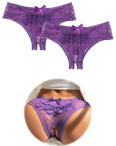 ohmydear 2 Piezas Tanga Abierto de Encaje Braguitas Mujer Sexy Transparente Tanga Ouvert Talla Grande Bragas Abiertas Cintura Baja Ropa Interior Slip Eróticas Estampado Floral