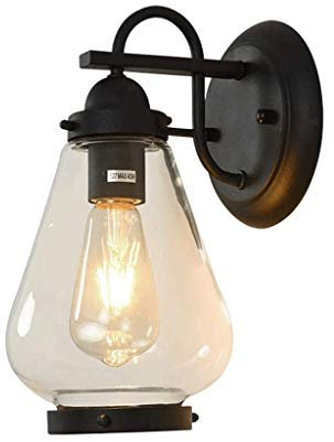 SHOUKAII Lampada da giardino in ferro battuto nero, lampada da parete for esterni industriale in vetro for esterni, fienile, portico, patio