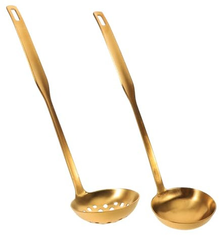 CHICAMPERA 2pezzi Mestolo Da Zuppa in Acciaio Resistente Utensile Da Cucina Manico Lungo Cucchiaio Minestra Per Filtrare e Servire Colino Cucina Per Salsa