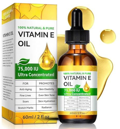 Pure Vitamin E Oil, Natural Organic Vitamin E for Skin, Nourishing Body Oil for Deep Hydration, Moisturizing Face Oils, Reduce Fine Lines & Scars, Firmness & Elasticity, Cold Pressed & Cruelty-Free
