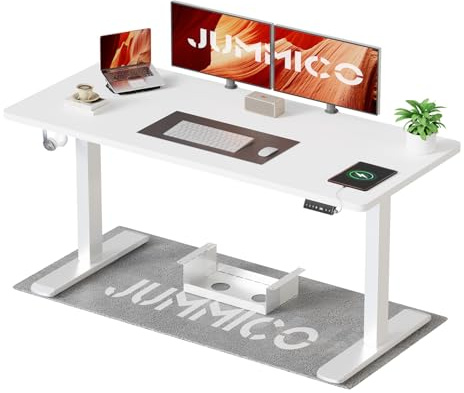 JUMMICO Höhenverstellbarer Schreibtisch 180×80 cm mit Kabelwanne & USB-A | Elektrisch Schreibtisch Höhenverstellbarer mit 18 mm Tischplatte, 3 Memory-Steuerung,Sitz‑Erinnerung Computertisch,Weiß
