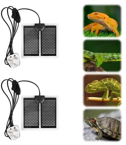 Trendecor 2 Pcs Heating Mat Reptile, 5W Reptile Heat Mat Adjustable Temperature Control Reptile Heating Pads for Reptiles Tortoise Lizard Snakes Hermit Gecko Crab Turtle Amphibians