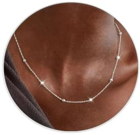 IEFWELL Silver Chain Necklace for Women 1.6mm Satellite Bead Shiny Sturdy Hypoallergenic Trendy 18 Inches Dainty Jewelry Gifts for Women