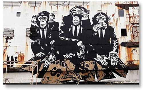 18meng Art Banksy Bild Auf Leinwand 180x100 cm Banksy Drei Affen 1 tlg Modern Wandbilder Leinwandbild Kunstdruck Wanddeko Bilder Canvas Design For Wohnzimmer Schlafzimmer Wanddeko Rahmenlos