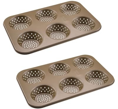 Zenker 9345950 Lot de 2 Moules à pain ronds 6 empreintes, brioche, pain, Acier anti-adhésif, Doré, 33,5 x 22 x 3 cm, Or