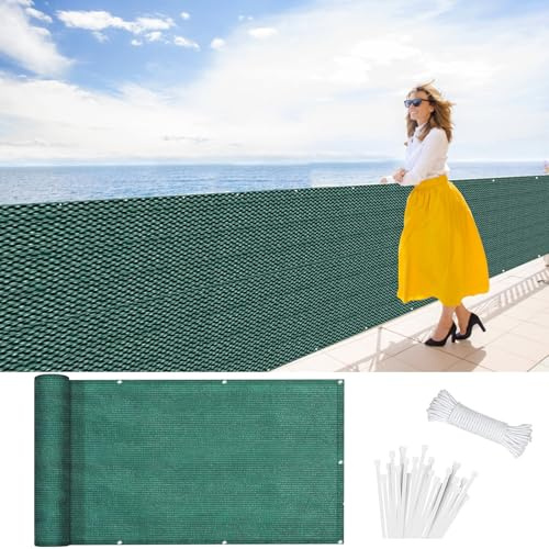 Balkonsichtschutz Sichtschutz 100 x 250 cm HDPE Balkonbespannung mit Kabelbinder Atmungsaktiv Sonnenschutz Netz, Balkonverkleidung mit Seil für Gartenanlagen, Camping, Dunkelgrün