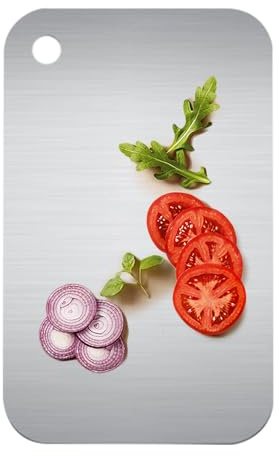 Tabla de cortar de titanio, acero inoxidable 304, ligera, diseño de bloque de cortar | Tabla de cortar duradera para acampar con resistente a los arañazos | Tabla de cortar de viaje para cocina al